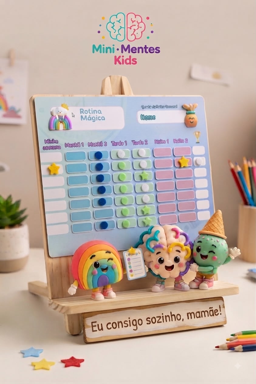 Quadro da Rotina Mágica com os personagens Mini Mentes Kids